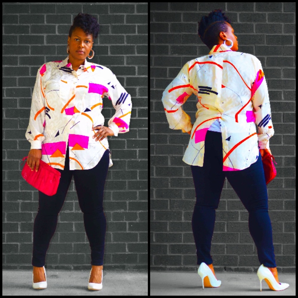 White Geometric Shape Escada Blouse